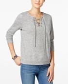 Hippie Rose Juniors' Lace-up Marled Pullover Top