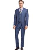 Perry Ellis Blue Sharkskin Vested Slim-fit Suit