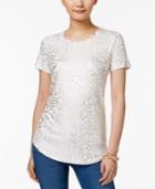 Jm Collection Petite Metallic-print Top, Only At Macy's