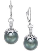 Cultured Tahitian Pearl (11mm) And Diamond Drop Earrings In 14k White Gold