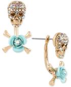 Betsy Johnson Gold-tone Skull And Crossbones Front And Back Earrings