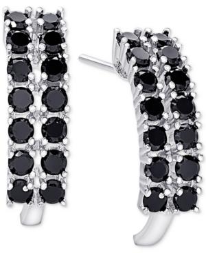 Black Spinel Curved Hoop Earrings In Sterling Silver