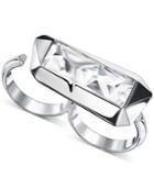 Swarovski Silver-tone Faceted Crystal Double Ring