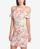 Guess Floral-print Cold-shoulder Sheath Dress