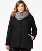 Calvin Klein Plus Size Wool-cashmere Blend Single-breasted Peacoat With Infinity Scarf