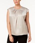 Kasper Plus Size Pleated Cap-sleeve Blouse