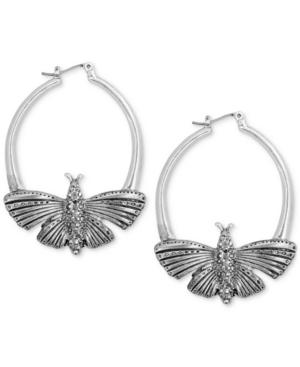Lucky Brand Silver-tone Pave Butterfly Hoop Earrings