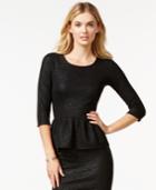Bar Iii Three-quarter-sleeve Foil Peplum Top, Only At Macy's