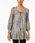 Style & Co Petite Printed Cold-shoulder Peasant Top, Only At Macy's