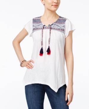 Style & Co Embroidered Flutter-sleeve Top, Created For Macy's