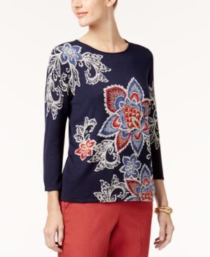 Alfred Dunner Patterned Scoop-neck Sweater