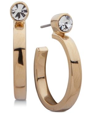 Dkny Gold-tone Crystal Drop Hoop Earrings