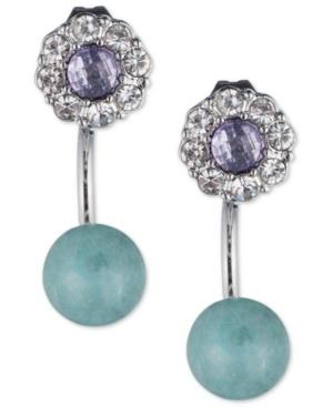 Lonna & Lilly Silver-tone Crystal And Blue Stone Front And Back Earrings