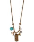 Lucky Brand Two-tone Crystal, Stone & Imitation Pearl Charm Necklace, 29-1/2 + 2 Extender