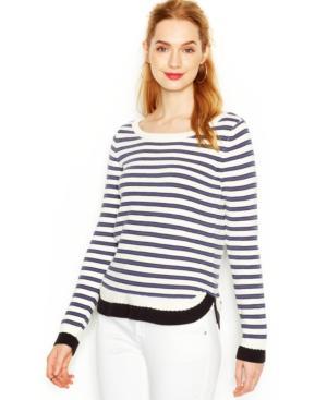 Maison Jules Long-sleeve Scoop-neck Striped Sweater