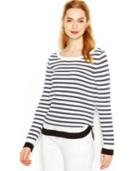 Maison Jules Long-sleeve Scoop-neck Striped Sweater