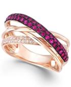 Amore By Effy Ruby (1/2 Ct. T.w.) And Diamond (1/6 Ct. T.w.) Crossover Ring In 14k Rose Gold