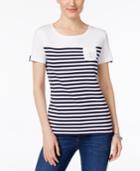 Karen Scott Cotton Striped Studded-anchor Top, Only At Macy's