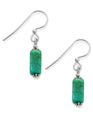 Jody Coyote Sterling Silver Earrings, Imitation Turquoise Rectangle Drop Earrings