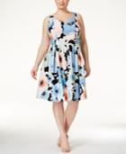 Calvin Klein Plus Size Sleeveless Floral-print Fit & Flare Dress