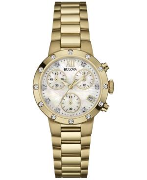Bulova Women's Chronograph Diamond Accent Gold-tone Stainless Steel Bracelet Watch 30mm 98r216