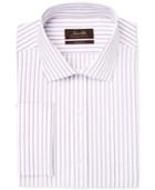 Tasso Elba Men's Mulberry Classic/regular Fit Non-iron White Herringbone Stripe French Cuff Dress Shirt, Only At Macy's