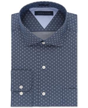 Tommy Hilfiger Easy Care Indigo Floral-print Dress Shirt
