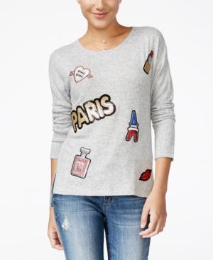 Oh! Mg Juniors' Paris Sequined Patch Sweater