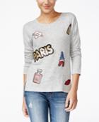Oh! Mg Juniors' Paris Sequined Patch Sweater