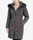 Calvin Klein Faux-fur-trim Hooded Chevron Down Puffer Coat, A Macy's Exclusive