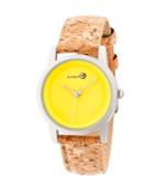 Earth Wood Canopies Leather-band Watch Silver/yellow 31mm