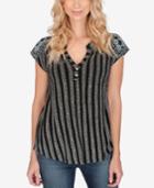 Lucky Brand Printed Embroidered Henley Top