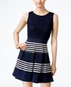 Speechless Juniors' Lace Striped Fit & Flare Dress