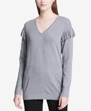 Calvin Klein Ruffled V-neck Sweater