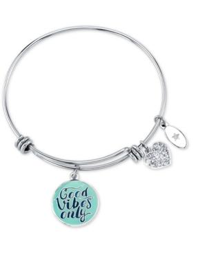 Unwritten Good Vibes Only Adjustable Charm Bangle Bracelet In Stainless Steel