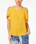 Bcx Juniors' Cold-shoulder Top With Necklace