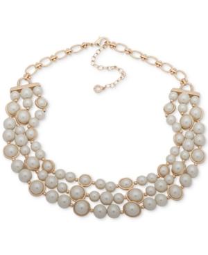 Anne Klein Gold-tone Imitation Pearl Triple-row Collar Necklace, 16 + 3 Extender