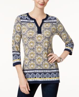 Charter Club Printed Split-neck Top, Created For Macy's
