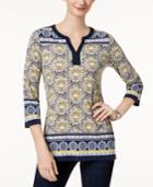 Charter Club Printed Split-neck Top, Created For Macy's