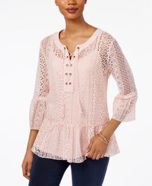 Style & Co Petite Flounce-hem Lace Peasant Top, Created For Macy's