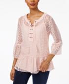 Style & Co Petite Flounce-hem Lace Peasant Top, Created For Macy's