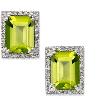 Peridot (3 Ct. T.w.) And Diamond (1/5 Ct. T.w.) Stud Earrings In 14k White Gold