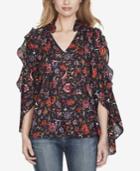 Jessica Simpson Juniors' Printed Cold-shoulder Ruffle Top