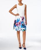 Ivanka Trump Sleeveless Floral-print Fit & Flare Dress