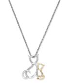 Diamond Mother And Child Cat Pendant Necklace (1/10 Ct. T.w.) In Sterling Silver And 14k Gold