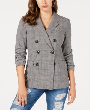 Guess Alexa Double-breasted Plaid Blazer