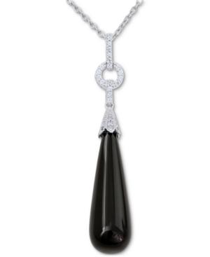 Black Agate & Swarovski Zirconia 18 Pendant Necklace In Sterling Silver