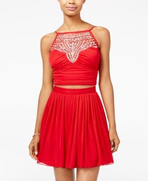 B Darlin Juniors' 2-pc. Embellished Halter Fit & Flare Dress