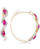 Rare Featuring Gemfields Certified Ruby (5/8 Ct. T.w.) And Diamond (1/5 Ct. T.w.) Hoop Earrings In 14k Gold, Created For Macy's