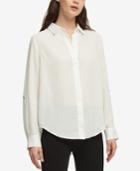 Dkny High-low Roll-tab-sleeve Shirt, Created For Macy's